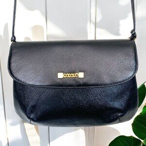 Koret 1950's Black Leather Crossbody Bag Clutch Gold Hardware Removable Strap